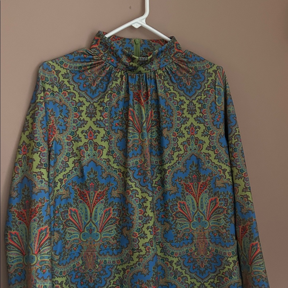 Gretchen Scott Scorching Hot Dress Passion Paisley Mock Neckline Pockets Size L - Picture 9 of 15